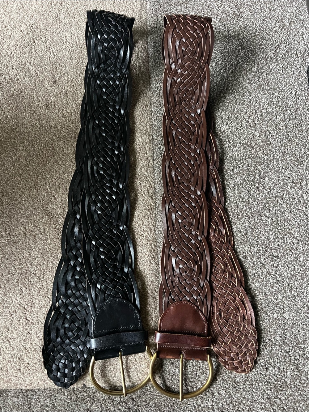 Tarnish (2) Wide Braided Leather Belts Black and Brown - L